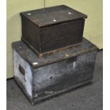 A pine travelling box with iron carry handles, 73cm wide,
