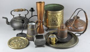 A collection of assorted brass and copper items,