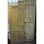 Two vintage oak/ash doors, largest 198cm high x 79cm wide,