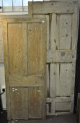 Two vintage oak/ash doors, largest 198cm high x 79cm wide,