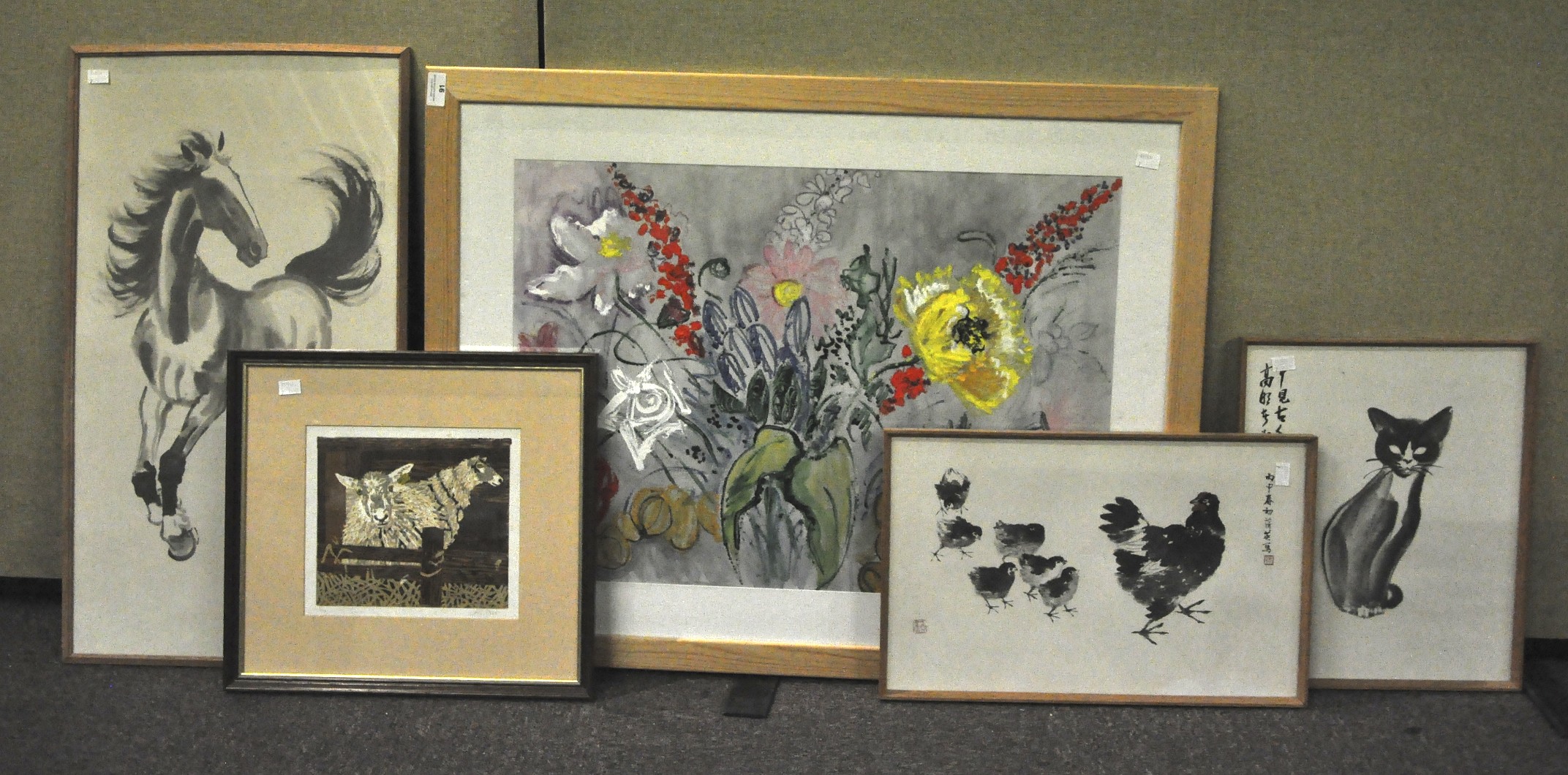 Daphne Watkins, mixed media, flowers, Chinese prints etc