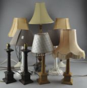 A collection of table lamps,