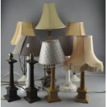 A collection of table lamps,