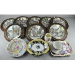 Eight Royal Doulton Collector's plates, mounted, including 'The Toy Shop',