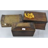 A Victorian mahogany work box, rosewood tea caddy and an egg box,