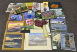 A collection of painted canvases,
