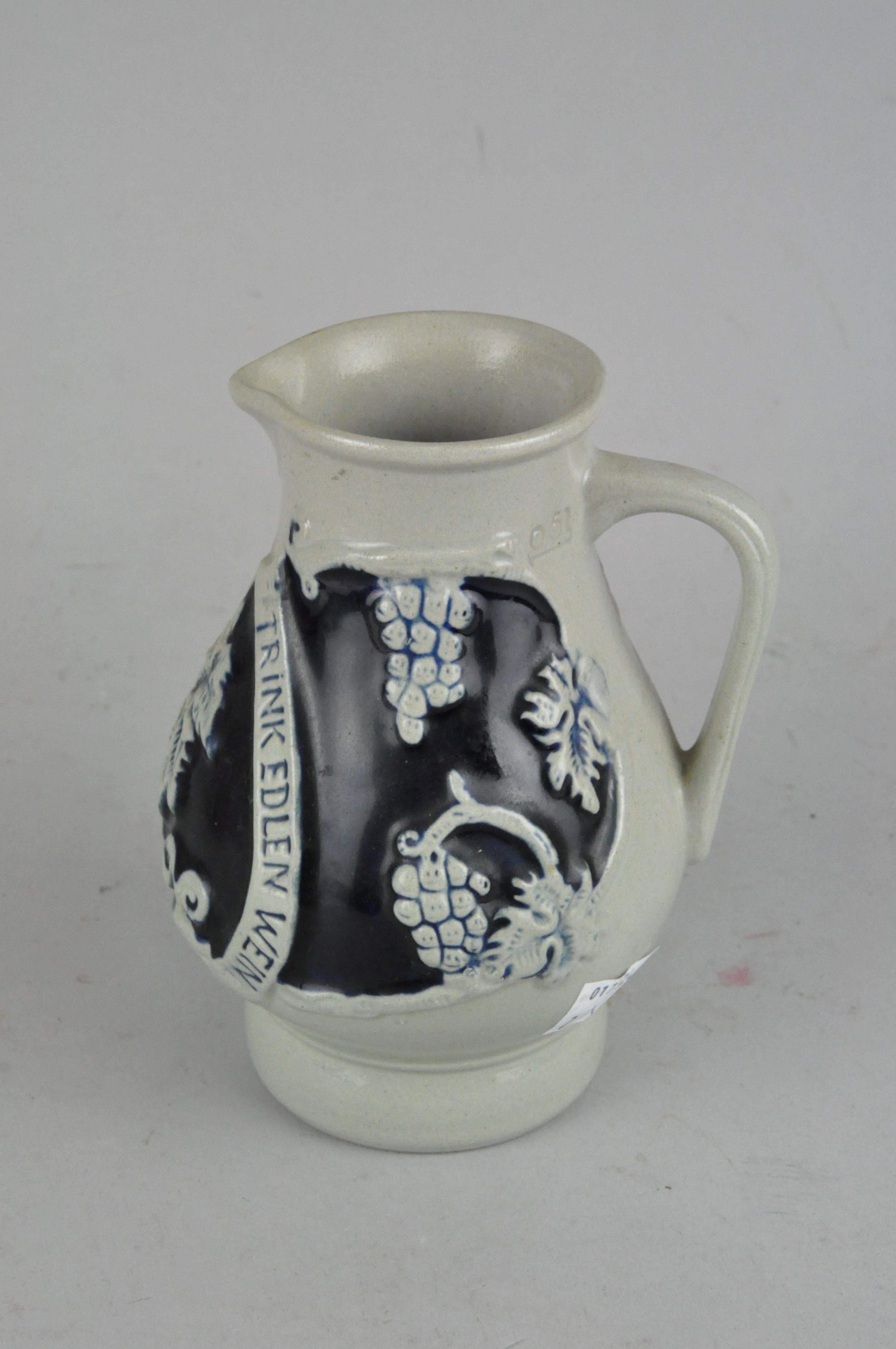 A mid-century Art pottery jug, a German jug, another jug and a wooden tankard - Image 14 of 17