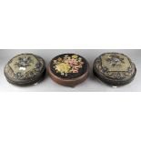 A group of circular Victorian footstools,