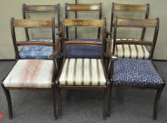 A set of six early 20th century inlaid dining chairs, including two canvas,