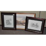 A group of three prints, all framed and glazed, including a harbour scene,