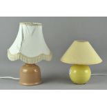 Two table lamps, of small ovoid form, with ceramic bases,
