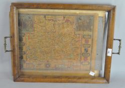 A reproduction printed map of Surrey, in the style of John Speede, cased,