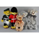 A group of five toy bears, comprising Charlie Bears and two Merrythought examples,