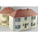 Two modern painted metal dolls houses with plastic roofs,