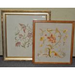 Two embroideries, one in gilt frame, the other in wood frame,