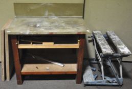 A scratch built work bench together with a folding work mate. Measures; 83cm x 102cm.