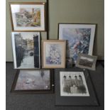 A group of assorted prints, including a view of the Tower of London,