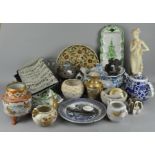 A large parcel of ceramics, including Jasperware, a satsuma two handled vase and other items,