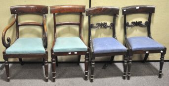 A pair of William IV mahogany bar back chairs and two other bar back chairs,
