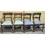 A pair of William IV mahogany bar back chairs and two other bar back chairs,