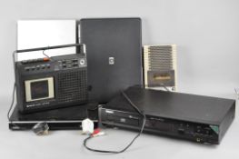 Assorted electronics, including two vintage tape recorders,