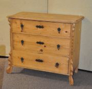 A vintage pine chest of drawers, with three long drawers,