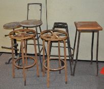 Six bar stools, or various designs, three lacking seats,
