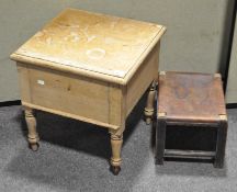 An oak framed stool, with leather seat,