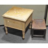 An oak framed stool, with leather seat,