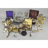 An assortment of silver plated items, including a Drambuie pewter hip flask,