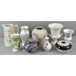 A collection of assorted ceramics including Wedgwood and Jersey pottery vases