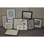 A large collection of reproduction maps, pictures and prints,