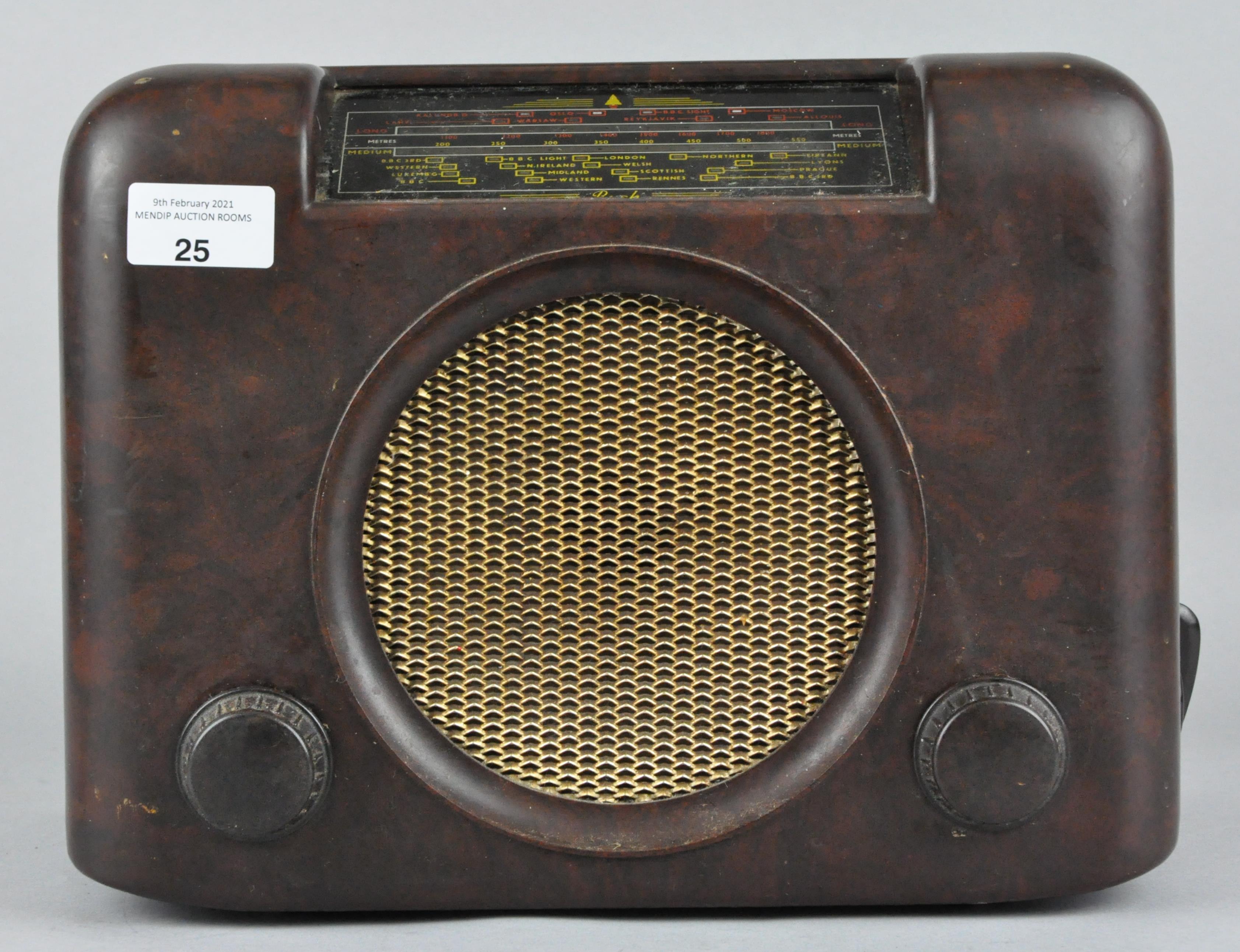 A vintage Bakelite Bush radio, DAC 90A serial number 73/7796B,