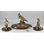 Three Linda Heaton Harris certificated earthenware figures of birds : Robin, Nuthatch and Lapwing,