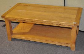 A modern oak coffee table, of rectangular form,