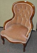 A Victorian style nursing chair, with button back,