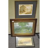 A group of Three pictures, including 'Bowden Mill' landscape and cows grazing in a field,