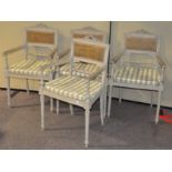 Four grey painted bergere chairs,