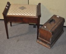 A Singer sewing machine and a piano stool