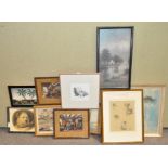 A large collection of assorted pictures and prints, to including Cecil Aldin print of two dogs,