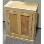 A stripped pine cupboard with a twin panelled door,