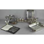 A collection of assorted silver plated items, including cased set of knives,