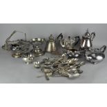 A large assortment of silver plated items, including flatware,