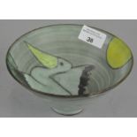 An art pottery bowl with pelican design to inside,