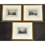 A group of three hand coloured steel line engravings of Home Counties scenes,