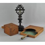 Two collection boxes together with a carved wooden Crucifix,