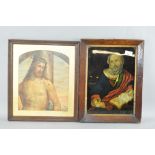 Two oak framed 19th century prints, one depicting Jesus Christ during the Crucifixion,