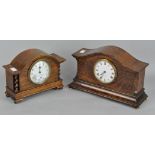 Two Oak cased mantel clock, the smaller's enamel dial marked 8 days, made in France,