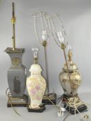 A selection of table lamps, including two ceramic examples,