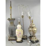 A selection of table lamps, including two ceramic examples,